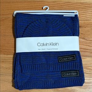 Calvin Klein Blue Knit Hat and Scarf Set